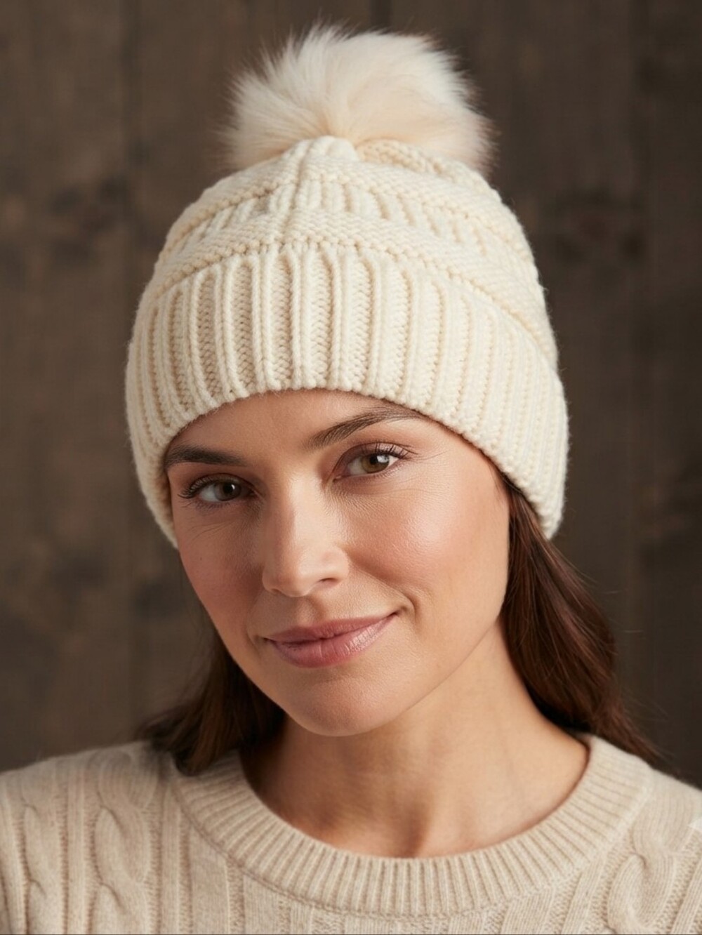 Bioworld Ivory Women’s Knit Beanie Hat w/ Pom Pom, Acrylic Solid, One Size